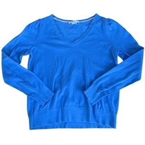 Blue V Neck Long Sleeve Pullover Sweater Top Women's Casual Basic Knit